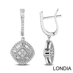 Diamond Baguette Earring / 18k Gold Baguette and Round Diamond / Showy Diamond / Hoop Earring 1115795 - 