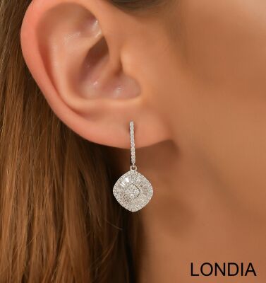 1.40 ct Diamond Baguette Earring / 18k Gold Baguette and Round Cut Diamond Hoop Earring / 1115795 - 2