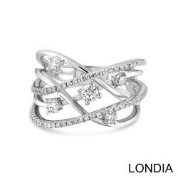 0.73 ct Diamond Lines Fashion Ring / 18k Gold and Diamond 6.36 Setting / Diamond Cross Over Ring / 1115879 - 