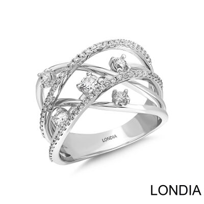 0.73 ct Diamond Lines Fashion Ring / 18k Gold and Diamond / Diamond Cross Over Ring / 1115879 - 2
