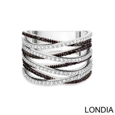 0.50 ct Black Diamond and 0.56 ct White Diamond Lines Fashion Ring / 14K Gold and Diamond / 8.26 grams Diamond Ring / 1119973 - 1