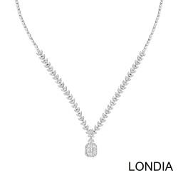 1.44 ct Diamond Necklace / 14K Gold Emerald and Round Cut Diamond Pendant / Baguette Diamond Unique Necklace / 1115385 - 2