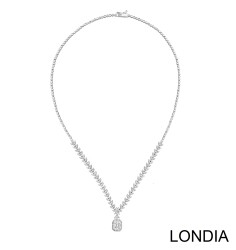 1.44 ct Diamond Necklace / 14K Gold Emerald and Round Cut Diamond Pendant / Baguette Diamond Unique Necklace / 1115385 - 3