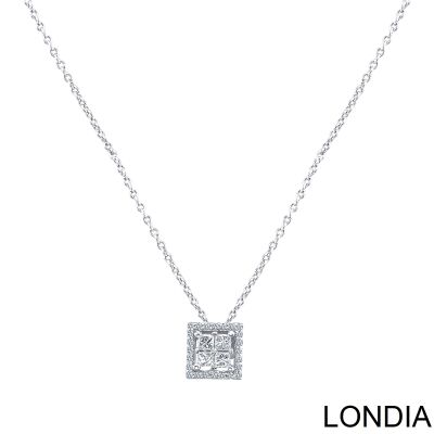 0.30 ct Diamond Necklace / 18K Gold / Unique Round and Princess Cut Diamond Necklace / Diamond Round Pendant 1129039 - 1