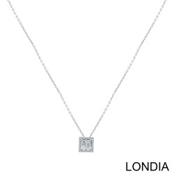 0.30 ct Diamond Necklace / 18K Gold / Unique Round and Princess Cut Diamond Necklace / Diamond Round Pendant 1129039 - 2