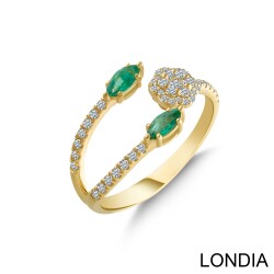 Diamond Ring / Lina Fashion Ring /14K Diamond Ring / Emerald and Diamond Gemstone Ring / Unique Diamond Ring with Marquise Shape and Round 1129261 - 