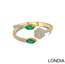 Diamond Ring / Lina Fashion Ring /14K Diamond Ring / Emerald and Diamond Gemstone Ring / Unique Diamond Ring with Marquise Shape and Round 1129261 - 2
