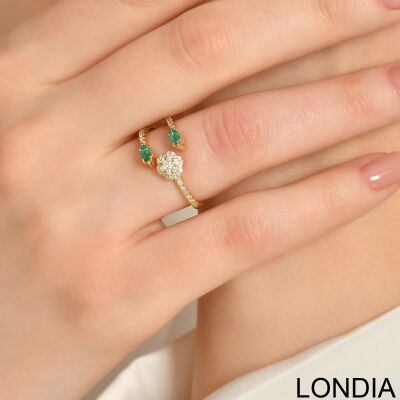 Diamond Ring / Lina Fashion Ring /14K Diamond Ring / Emerald and Diamond Gemstone Ring / Unique Diamond Ring with Marquise Shape and Round 1129261 - 3