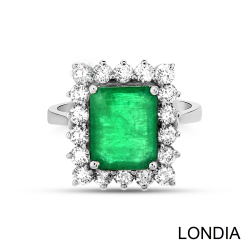 Natural Emerald Origin of Tanzania and Natural Round Diamond / 18k Solid Gold / Design Ring / 1108418 - 