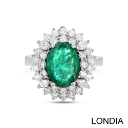Natural Emerald Origin of Tanzania /Oval Cut Emerald Ring 18k Solid Gold/ Design Ring/ Natural Round and Marquise cut Diamond 1108908 - 