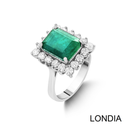 Natural Emerald Origin of Tanzania and Natural Round Diamond / 18k Solid Gold / Design Ring / 1108418 - 2