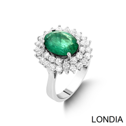 Natural Emerald Origin of Tanzania /Oval Cut Emerald Ring 18k Solid Gold/ Design Ring/ Natural Round and Marquise cut Diamond / 1108908 - 2