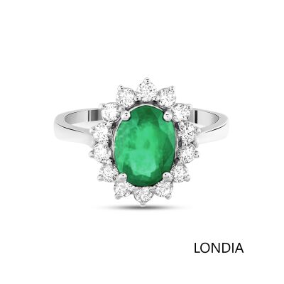  Natural Emerald Origin of Tanzania / Oval Cut Emerald Ring With Surrounding Diamonds/ 18k Solid Gold/ Design Ring / 1115421 - 1