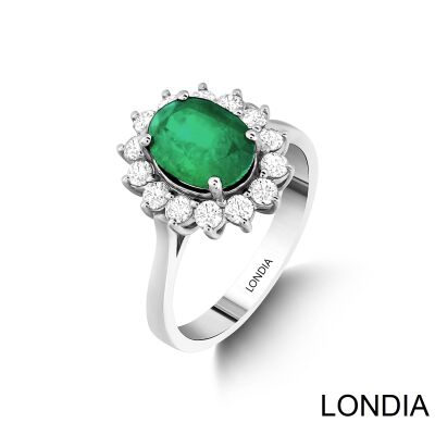 Natural Emerald Origin of Tanzania / Oval Cut Emerald Ring With Surrounding Diamonds/ 18k Solid Gold/ Design Ring / 1115421 - 2