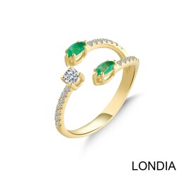 Lina Fashion Ring / 14K Gold Ring / 0.20 ct Emerald and 0.24 ct Diamond Ring / Marquise Shaped and Round Diamond Ring / 1129259 - 