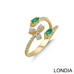 Lina Diamond Fashion Ring / Unique Diamond Ring with Marquise Shape and Round / 14K Diamond Ring / 0.23 ct Emerald and 0.27 ct Diamond Ring 1129258 - 