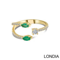 Lina Fashion Ring / 14K Gold Ring / 0.20 ct Emerald and 0.24 ct Diamond Ring / Marquise Shaped and Round Diamond Ring / 1129259 - 2