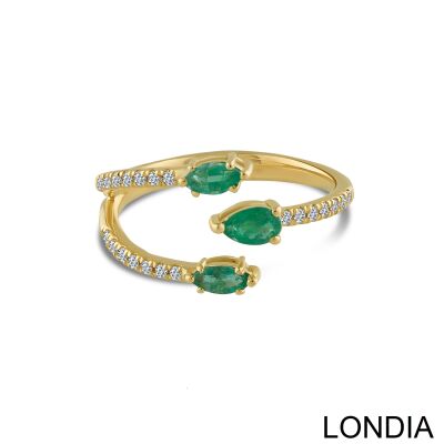 Lina Diamond Fashion Ring / 14K Diamond Ring / Marquise and Pear Cut Emerald Ring / Unique Diamond Ring 1129257 - 2