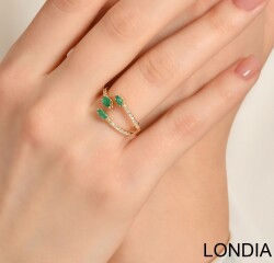 Lina Diamond Fashion Ring / 14K Diamond Ring / Marquise and Pear Cut Emerald Ring / Unique Diamond Ring 1129257 - 3