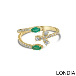 Lina Diamond Fashion Ring / Unique Diamond Ring with Marquise Shape and Round / 14K Diamond Ring / 0.23 ct Emerald and 0.27 ct Diamond Ring 1129258 - 2