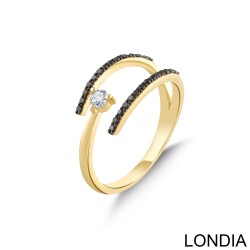 Lina Fashion Ring / 14K Gold Diamond Ring 0.20 ct Black and 0.10 ct White Diamond Stone Ring / Genuine Diamond Ring /For Woman Gift / 1129262 - 1