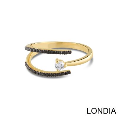 Lina Fashion Ring / 14K Gold Diamond Ring 0.20 ct Black and 0.10 ct White Diamond Stone Ring / Genuine Diamond Ring /For Woman Gift / 1129262 - 2