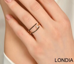 Lina Fashion Ring / 14K Gold Diamond Ring 0.20 ct Black and 0.10 ct White Diamond Stone Ring / Genuine Diamond Ring /For Woman Gift / 1129262 - 3