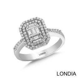 0.40 ct Londia Cluster Engagement Ring /With Natural Baguette and Brillant Diamond Ring / 1126270 - 