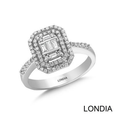 0.40 ct Londia Cluster Engagement Ring /With Natural Baguette and Brillant Diamond Ring / 1126270 - 1