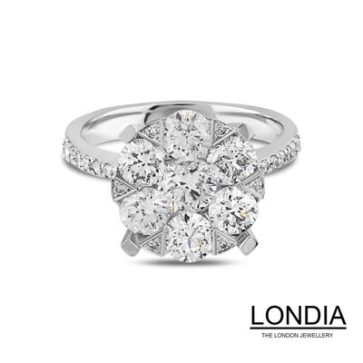 2.50 ct Londia Natural Diamond Magic Cluster Engagement Ring / F Rare White GIA Certified / 1130633 - 1