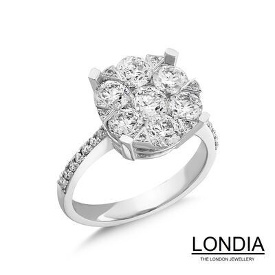 2.50 ct Londia Natural Diamond Magic Cluster Engagement Ring / F Rare White GIA Certified / 1130633 - 2