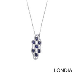 Londia Special Design 1.30 ct Oval Cut Natural Sapphire and 0.30 ct Natural Diamond Necklace / 1137828 - 