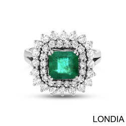 Natural Emerald Origin of Tanzania / Emerald Cut Emerald Ring With Surrounding Diamond / 18k Solid Gold/ Design Ring 1109665 - 