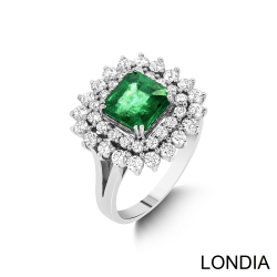 Natural Emerald Origin of Tanzania / Emerald Cut Emerald Ring With Surrounding Diamond / 18k Solid Gold/ Design Ring 1109665 - 2