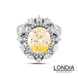 Natural Yellow Quartz and Marquise and Brillant Cut Diamond Unique Design Ring - 