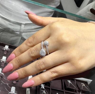 Natürlicher Diamant Ring / (0.43 Karat) Geschenk Ring für Frau / Modern Design Ring / 1133462 - 1