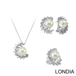 South Sea Pearl Necklace and Earring Set/ Diamond Gold Wedding Set / DS1116412 - 