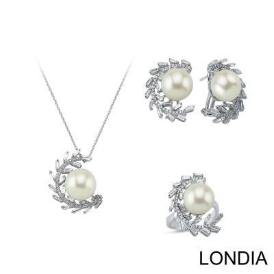 South Sea Pearl Necklace and Earring Set/ Diamond Gold Wedding Set / DS1116412 - 1