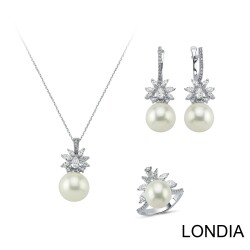 South Sea Pearl Necklace and Earring Set/ Diamond Gold Wedding Set / DS1116474 - 