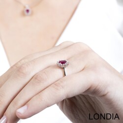 Oval Cut Ruby and Natural Diamond Wedding Set DS1119050 - 4
