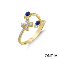 Diamond Ring / Lina Fashion Ring / 14K Diamond Ring / 0.26 ct Sapphire and 0.30 ct Diamond Stone Ring / Pear and Clover Shaped Diamond Stone Ring 1129260 - 
