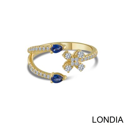 Diamond Ring / Lina Fashion Ring / 14K Diamond Ring / 0.26 ct Sapphire and 0.30 ct Diamond Stone Ring / Pear and Clover Shaped Diamond Stone Ring 1129260 - 2