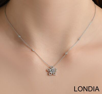 0.40 ct Sakura Necklace / With Natural Pear and Round Cut Diamond Necklace / 1128830 - 2