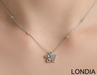 0.40 ct Sakura Necklace / With Natural Pear and Round Cut Diamond Necklace / 1128830 - 1
