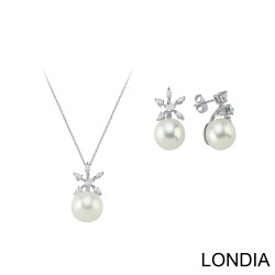 South Sea Pearl Necklace and Earring Set/ Diamond Gold Wedding Set / DS1126092 - 